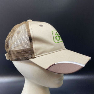 Men Hat Pioneer Seed Trucker Adjustable Embroidered  Tan Hook & Loop Strapback